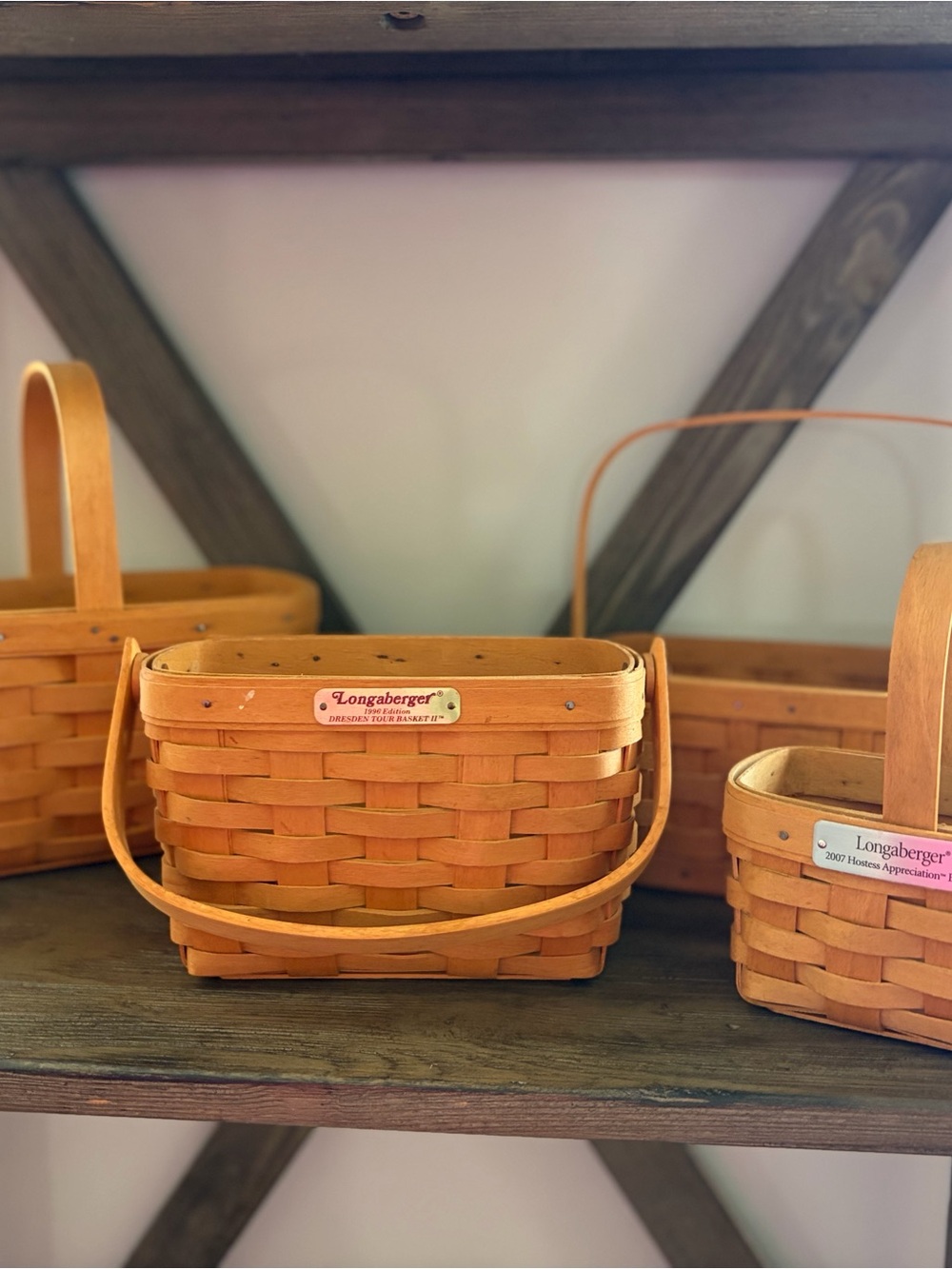 4 Longaberger Vintage Handwoven Baskets with Handles
